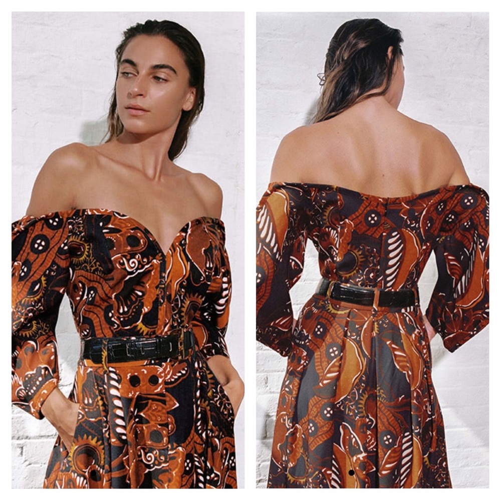 NWT Mara Hoffman Juana Black And Brown Corset Puff Sleeve Crop Top - Size 6